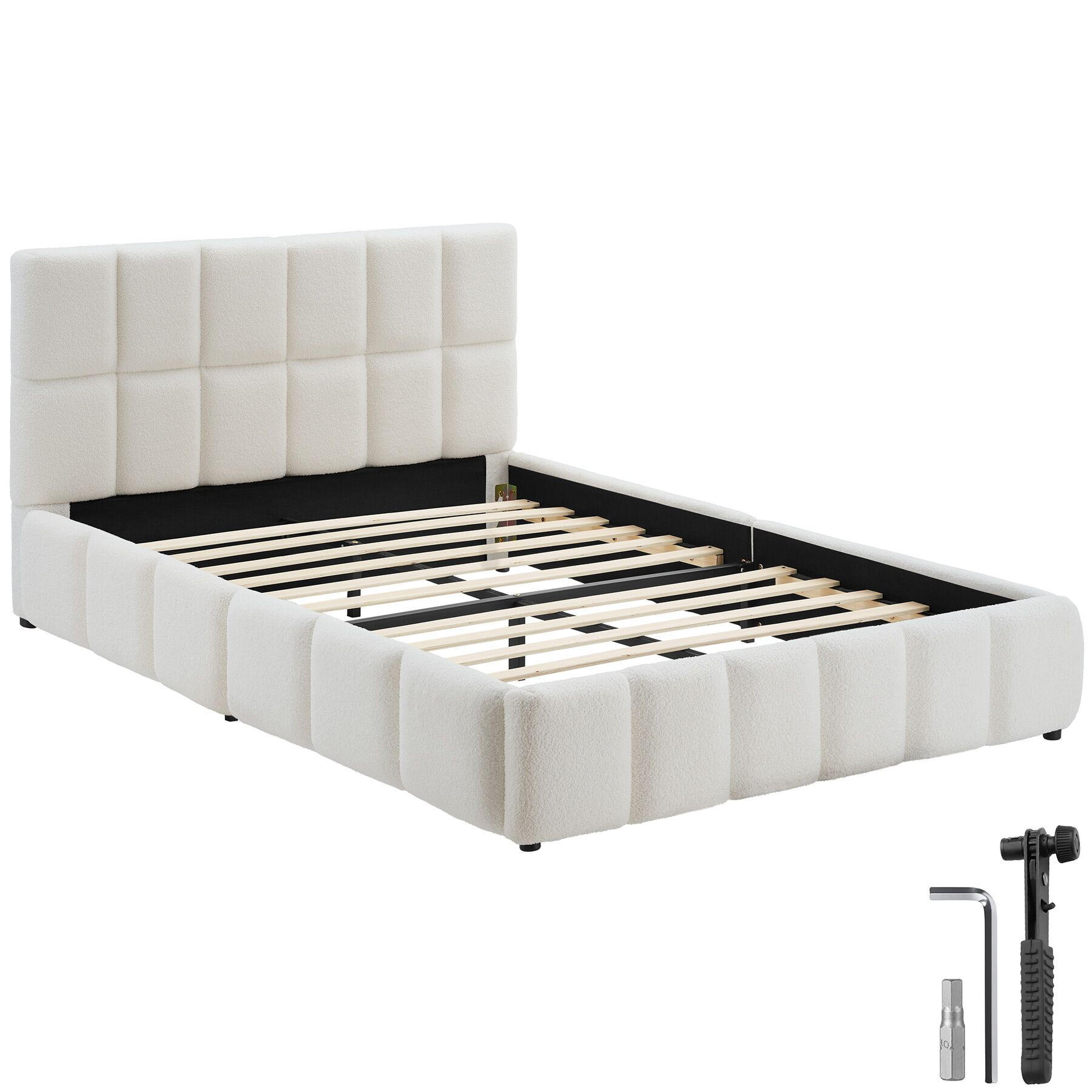 POLSTERBETT Shirley, Belastbarkeit 250 kg, Teddy creme - Creme, Holz (140/200cm) - tectake