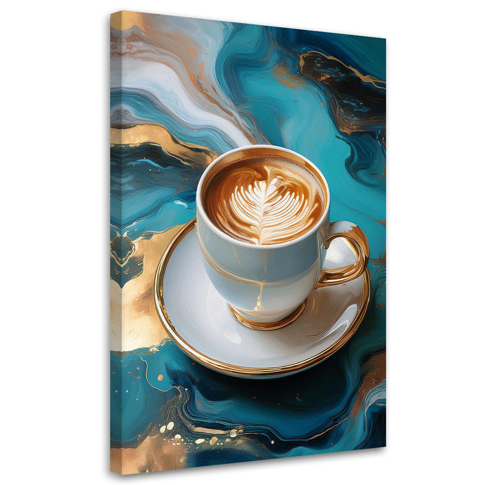 LEINWANDBILD Kaffeetasse aus türkisfarbenem Marmor 70x100cm - Türkis, Textil (70/100cm) - Feeby