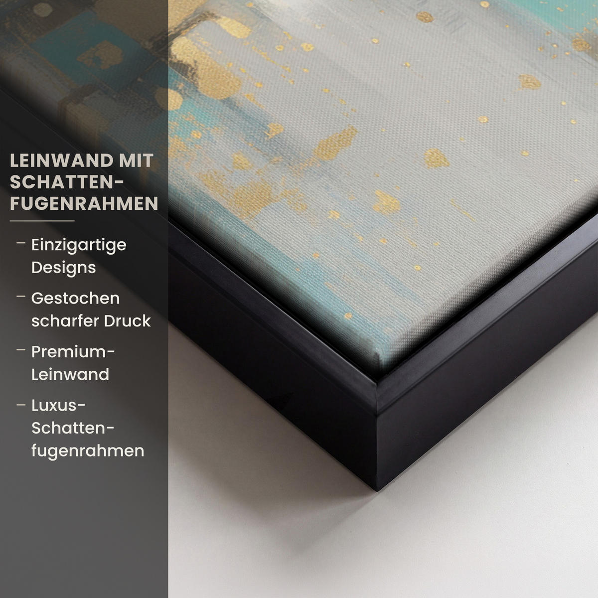 LEINWAND Bilder mit Rahmen - Abstrakt - Blöcke - Gold - Skyline - 100x70 - Beige, Textil (100/70cm) - MuchoWow