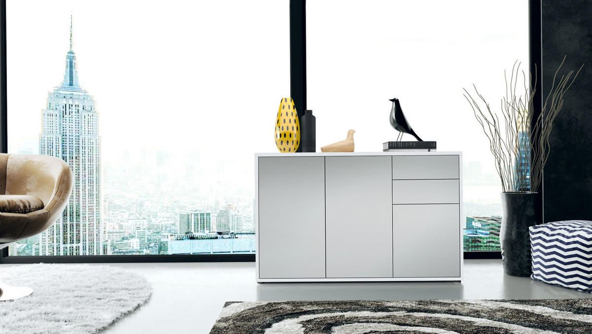 KOMMODE Ben Front in Hellgrau Seidenmatt - Greige, Holzwerkstoff (117/74/36cm) - Vladon