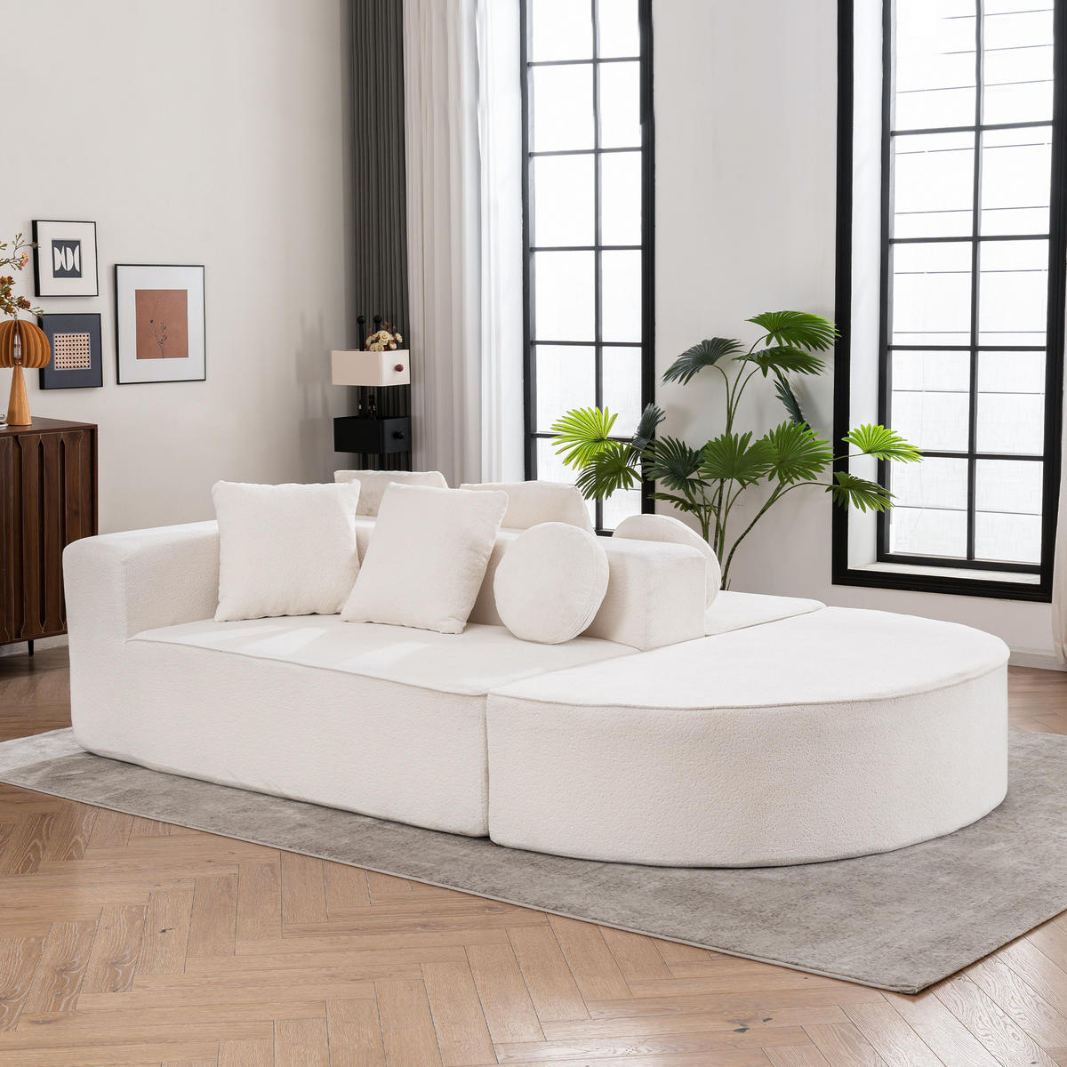 WOHNLANDSCHAFT Chenille Weiß ohne Montage und mit Kissen - Weiß, Textil (263/66/171cm) - WISHDOR