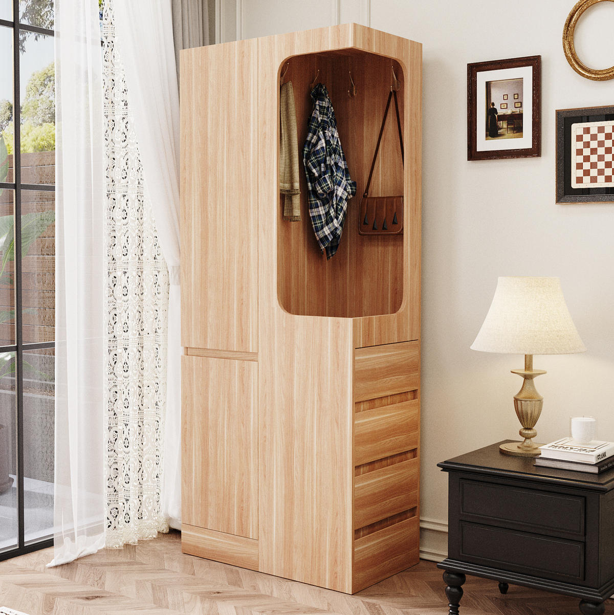 KLEIDERSCHRANK 70/170/40 cm Weiß/Holz aus Kiefer, Sperrholz und MDF mit Schubladen - Nussbaumfarben, Holzwerkstoff (40/170/70cm) - OKMYHOME