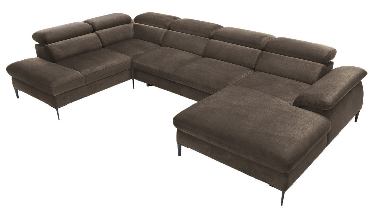 ECKSOFA U-Form 350 cm Amaro M mit Schlaffunktion, Rechts, Braun - Braun, Holz (353/214cm) - Emporius