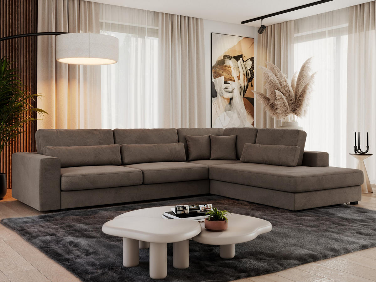 ECKSOFA Savona Braun Velvet - rechts - Schwarz/Braun, Kunststoff/Textil (249/316cm) - MKS