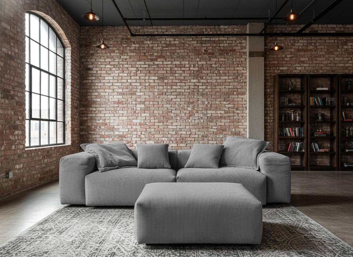 SOFA CELESTE Grau Cord - Schwarz/Grau, Kunststoff/Textil (302/72/114cm) - KAWOLA