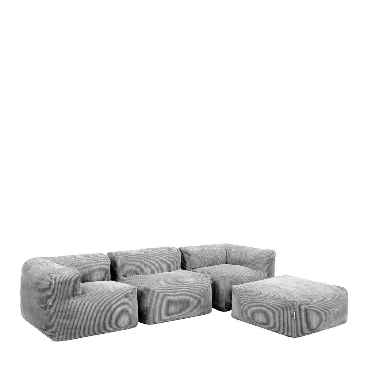 SITZSACK-SOFA 4-tlg. ZEN: 2 Ecksessel, Sessel, Fußstütze - Grau, Textil (500/68/100cm) - icon