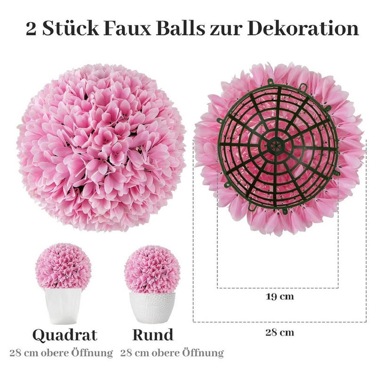 BUCHSBAUMKUGEL UV-beständig rosa(2er-Set) - Pink, Kunststoff (28cm) - COSTWAY