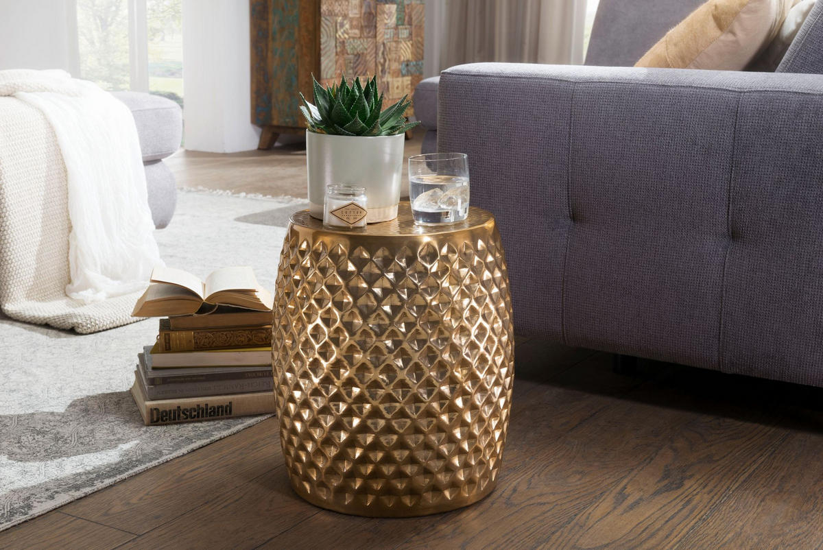 BEISTELLTISCH SITA Orientalisch Rund - Goldfarben, Metall (32/32/42cm) - tinkaro