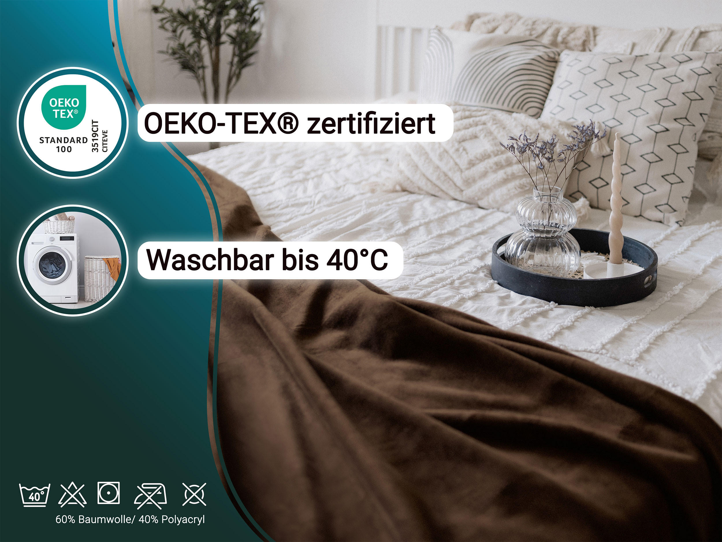 KUSCHELDECKE, 220x240 cm, 60% Baumwolle, 40% Polyacryl, Braun - Braun, Naturmaterialien (220/240cm) - Zollner