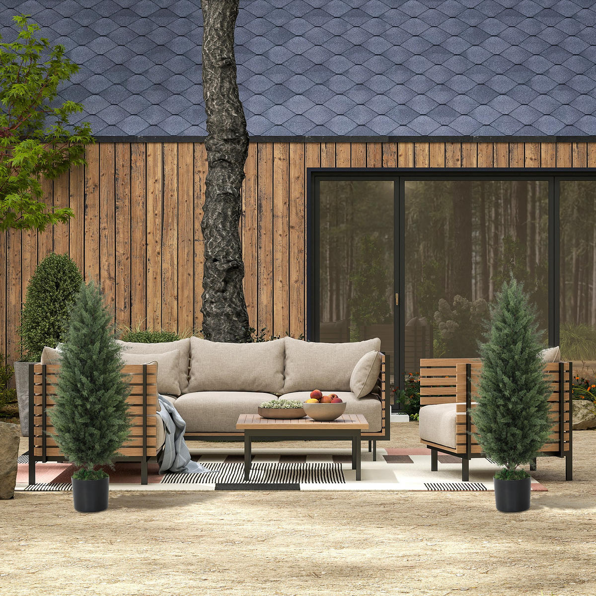 KÜNSTLICHE Zypresse 2er-Set groß 90 cm Kunstpflanze - Grün, Kunststoff (90cm) - HOMCOM