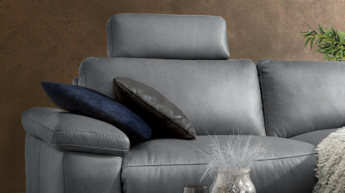 ECKSOFA MOTORISCH. RELAXFUNKTION LOLA Grau Leder - Schwarz/Grau, Leder (233/178cm) - KAWOLA