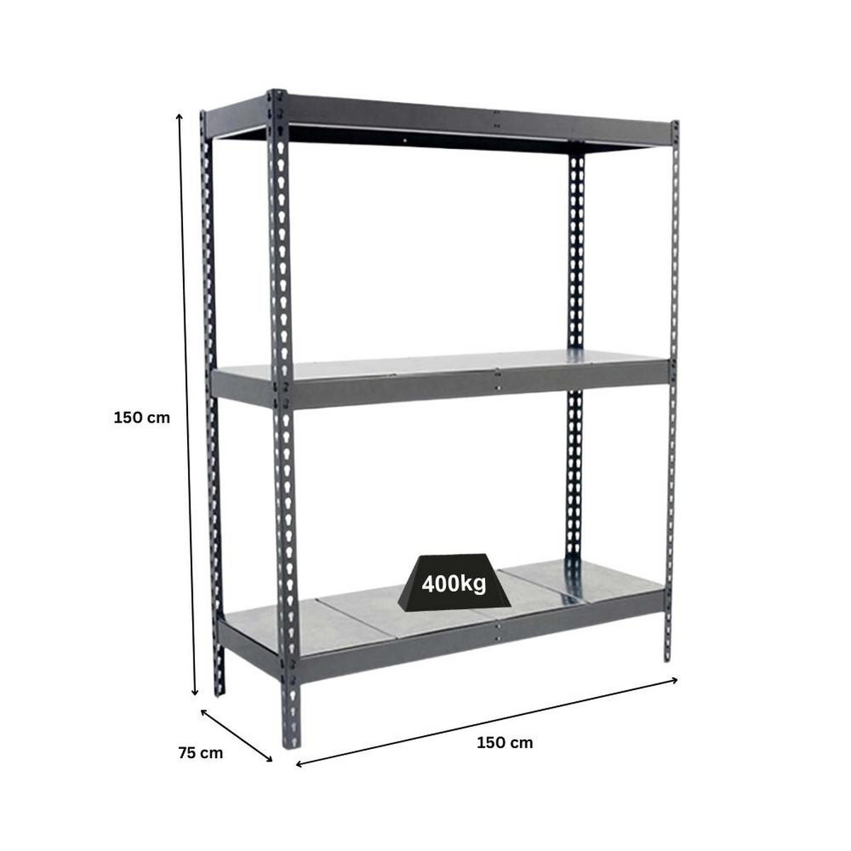 SCHWERLASTREGAL MID METAL YETI THREE | HxBxT 150x150x75cm | Fachlast 400kg | Grau - Grau, Metall (150/150/75cm) - PROREGAL