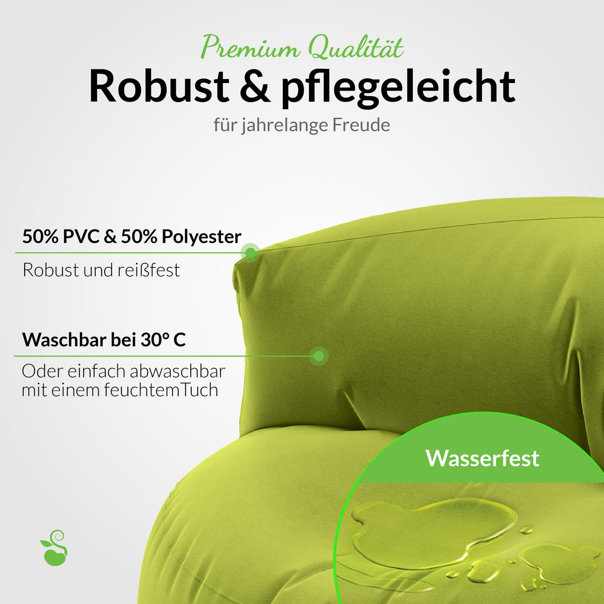 INDOOR OUTDOOR SITZSACK Lounge Sofa - Grün, Textil (90/50/50cm) - Green Bean