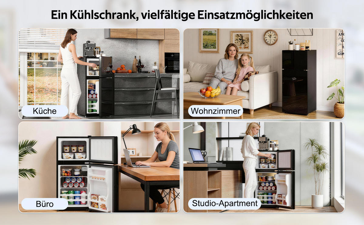 KÜHL-GEFRIER-KOMBINATION 60 l, 22 l Gefriervolumen, 42,5 x 44,5 x 87,5 cm, Energieeffizienzklasse E, Schwarz - Schwarz, Metall (44.5/65/42.5cm) - FOHERE