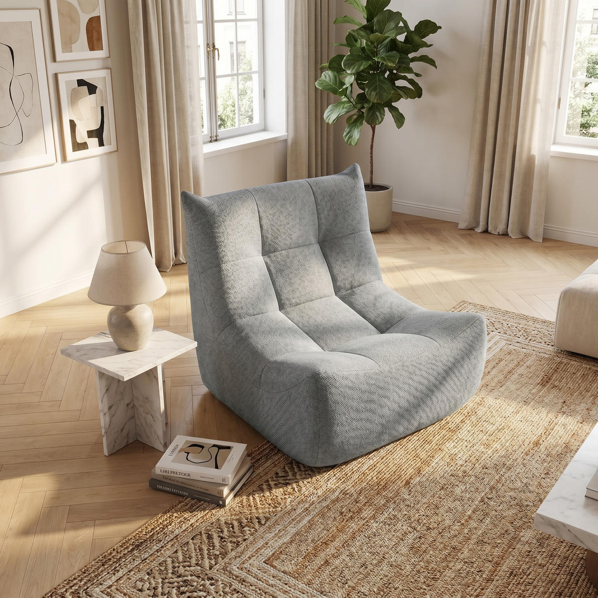 SITZSACK aus grauem Chenille im Togo-Stil mit Memory Foam - Grau, Textil (76/67/98cm) - Urban Meuble