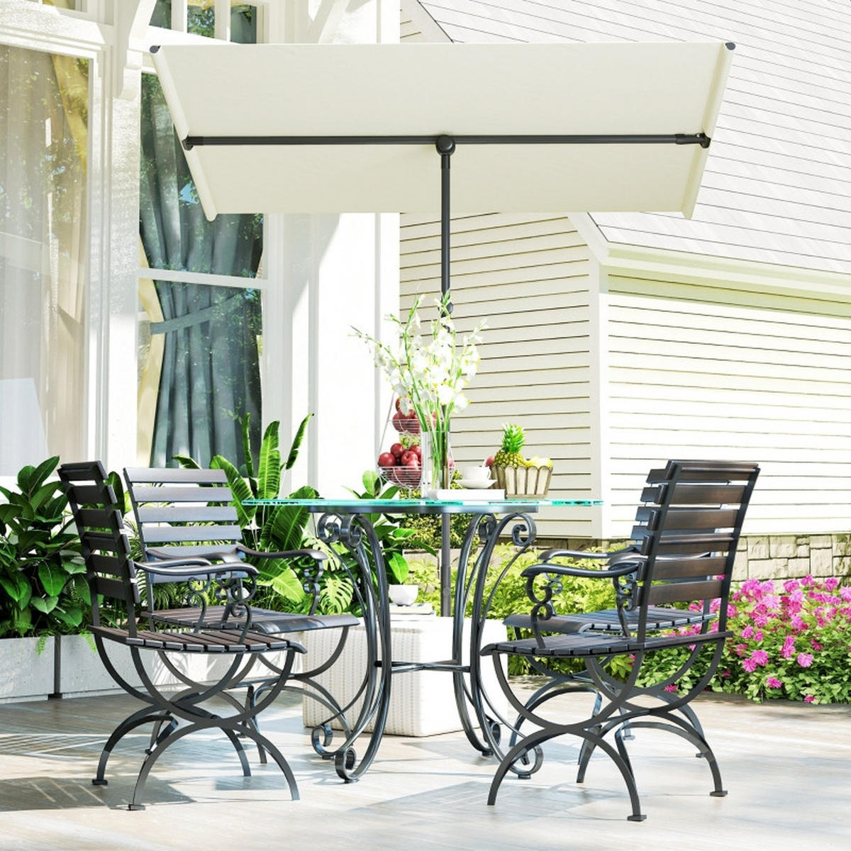 SONNENSCHIRM Höhenverstellbarer Gartenschirm Beige - Beige, Metall (150/205cm) - ComfortXL