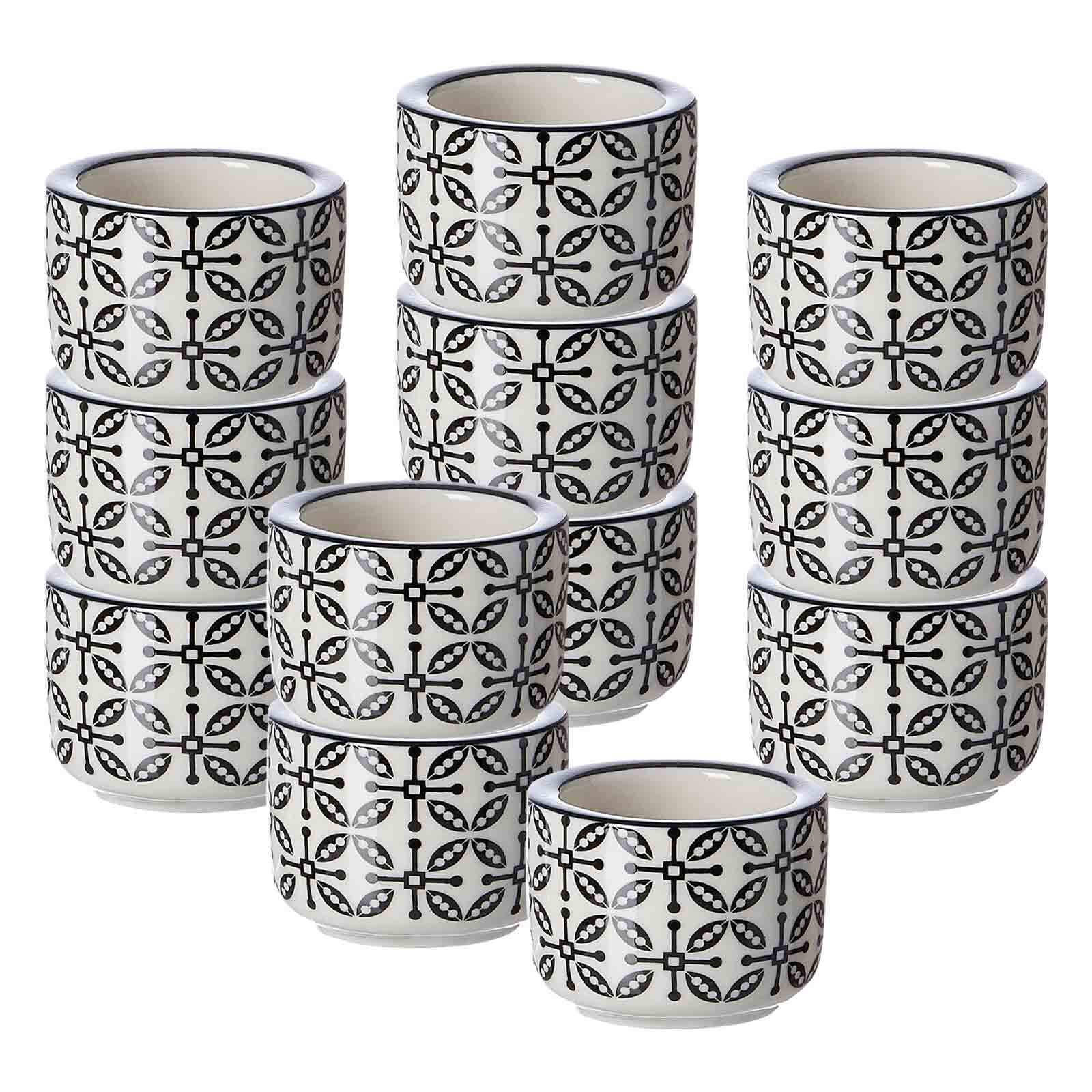 TEELICHTHALTER Takeo Leaves schwarz-weiß ø 6 cm 12er Set - Schwarz/Weiß, Keramik (4cm) - Ritzenhoff Breker