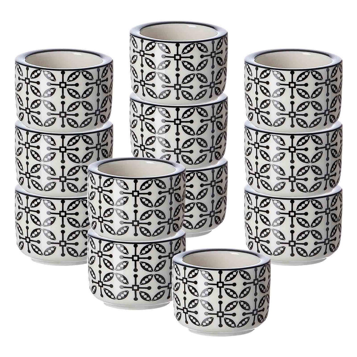 TEELICHTHALTER Takeo Leaves schwarz-weiß ø 6 cm 12er Set - Schwarz/Weiß, Keramik (4cm) - Ritzenhoff Breker