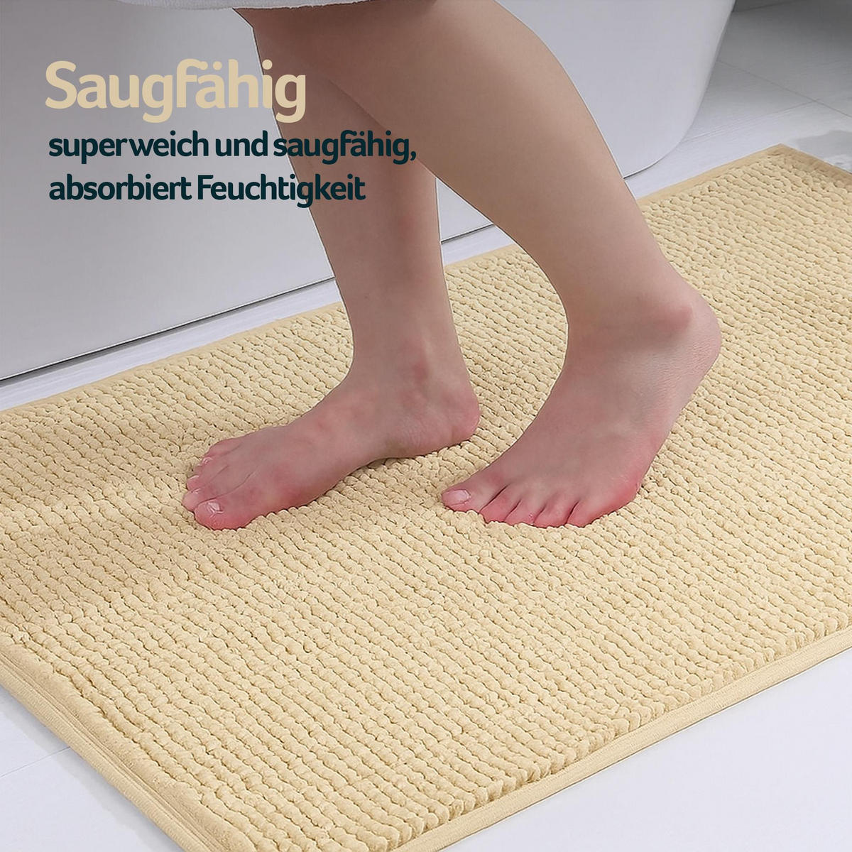 BADEMATTE Chenille Sand 60x90 cm - Beige, Textil (90/60cm) - Bestlivings