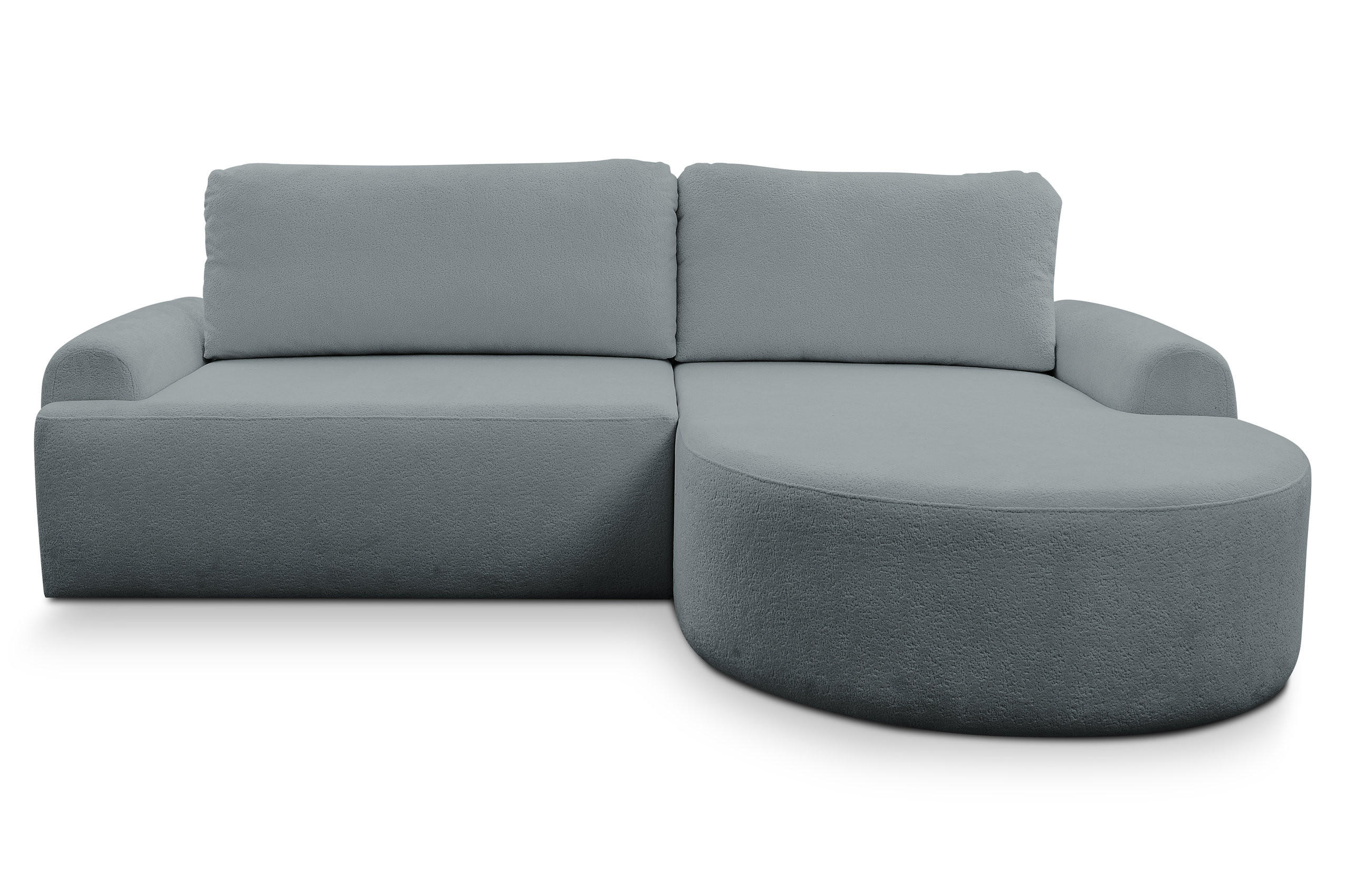 ECKSOFA Dream in L-Form mit Schlaffunktion und Bettkasten, Farbe: Grau, Bouclé-Stoff, Ottomane Rechts - Grau, Textil (260/136cm) - VENASI MÖBEL