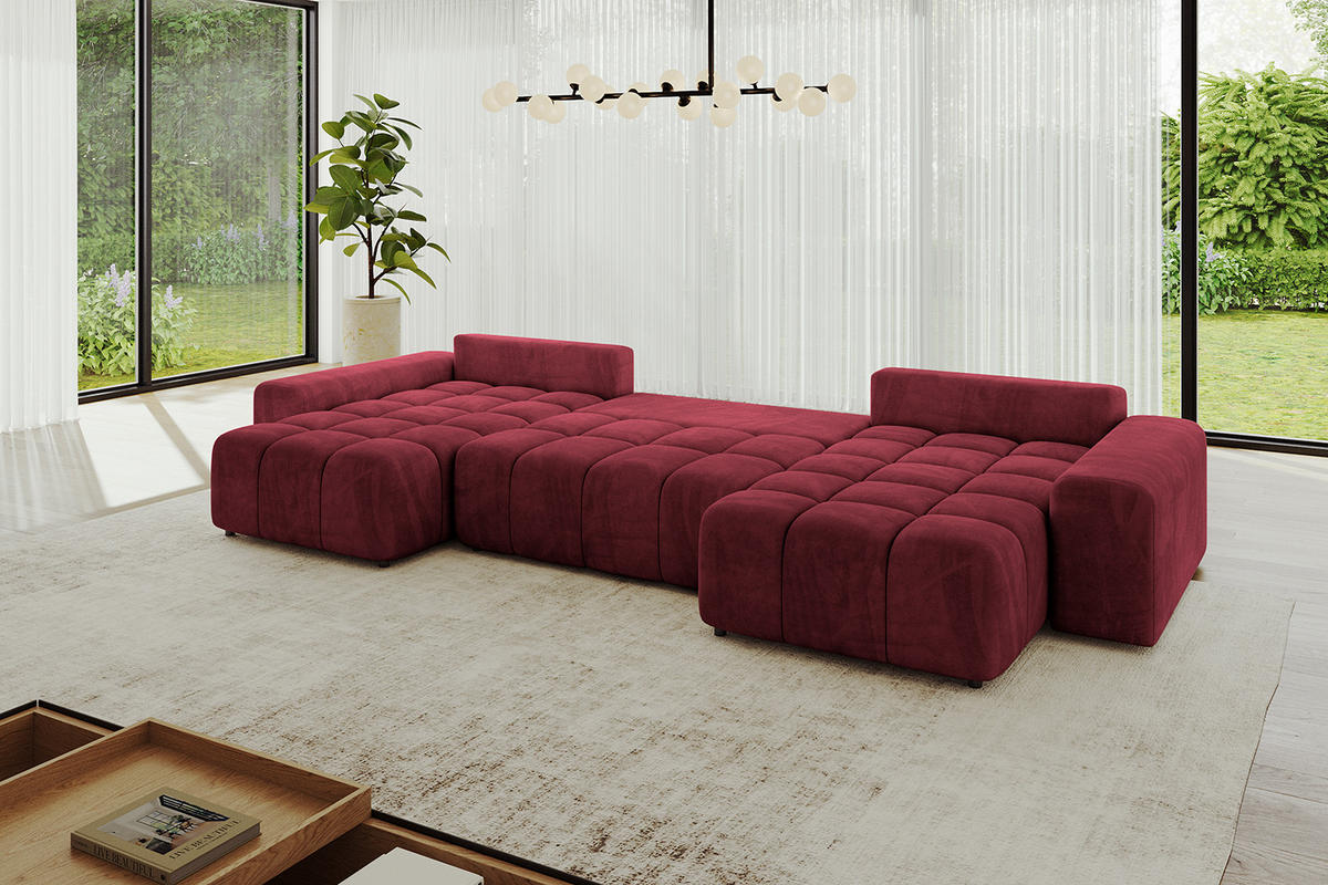 WOHNLANDSCHAFT ENIL-U 390x175x84 Bordeaux Velours - Bordeaux, Holzwerkstoff/Kunststoff (390/84/175cm) - ALTDECOR