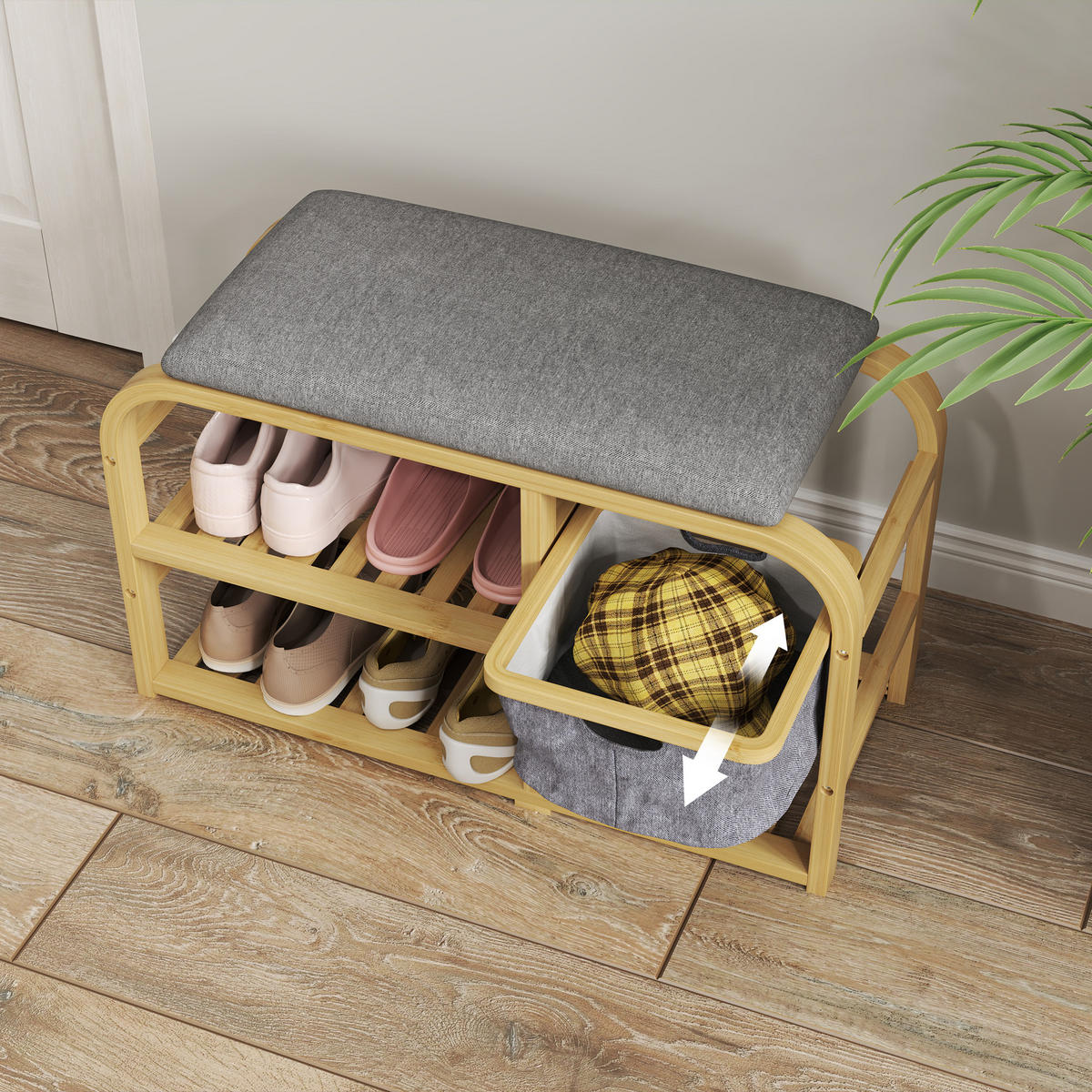 SCHUHBANK mit 2 Etagen, Grau, 70 x 30 x 45 cm - Multicolor, Textil (70/45/30cm) - HOMCOM