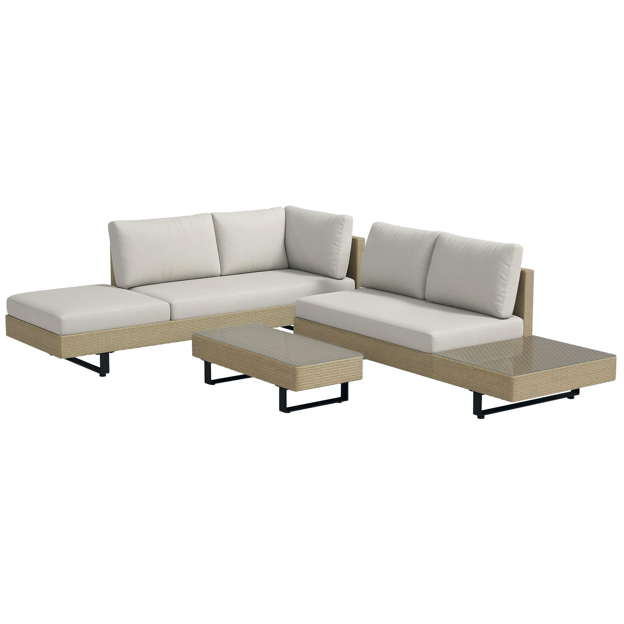 GARTENLOUNGE DE-13588 5‑sitzig mit Glastisch, abnehmbaren Bezügen Beige - Beige, Kunststoff/Metall - ComfortXL