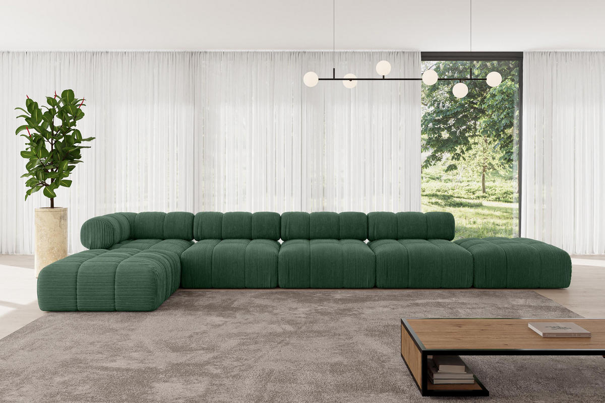 ECKSOFA modulares Sofa Kerru-L3 - 475x190x70 cm Grün Cord - Grün, Holzwerkstoff/Textil (475/190cm) - ALTDECOR