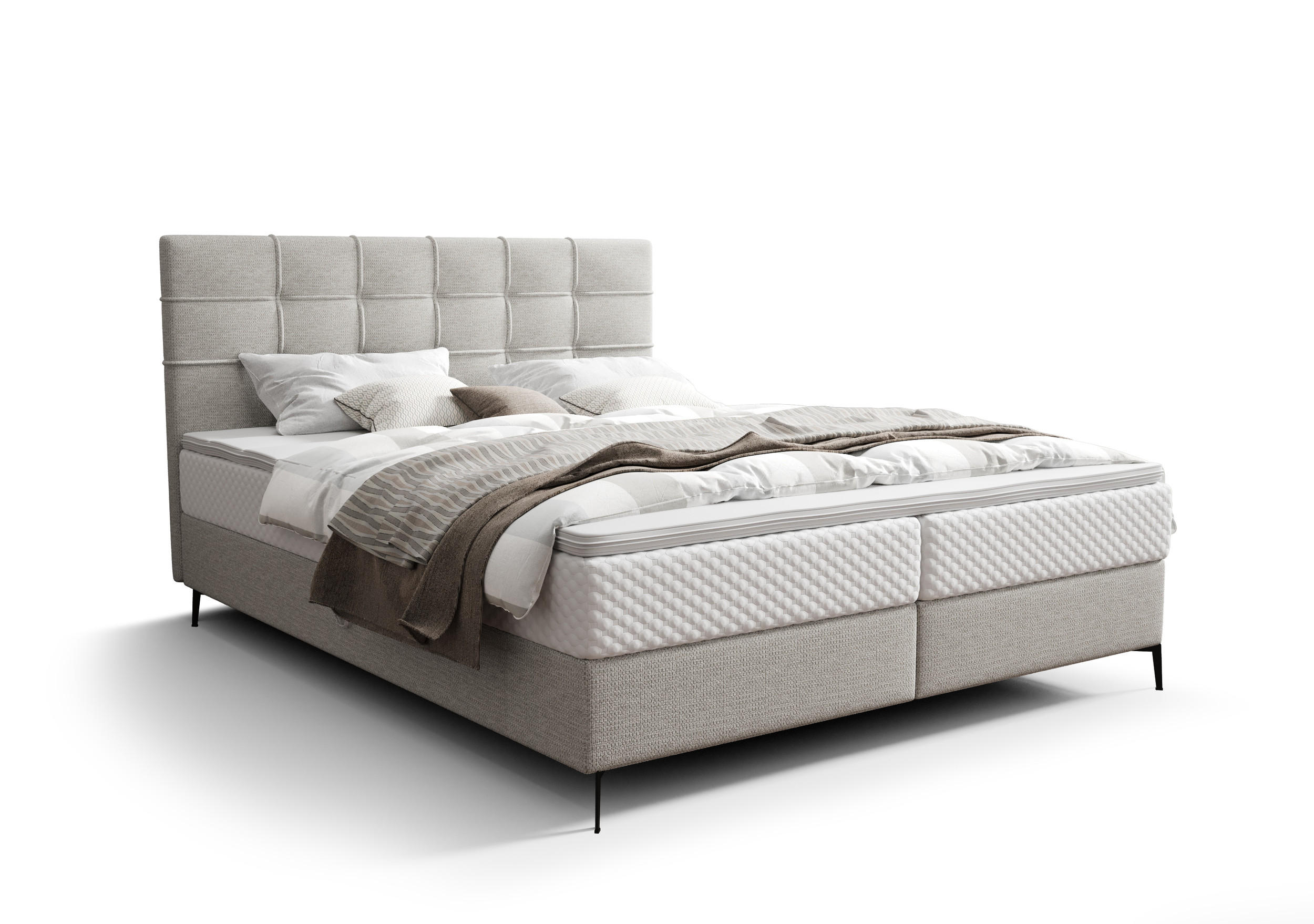 BOXBETT INAO 140x200 mit Matratze H3, Bonell und Topper ARAGON 80 - Hellgrau, Textil (140/200cm) - Bedante