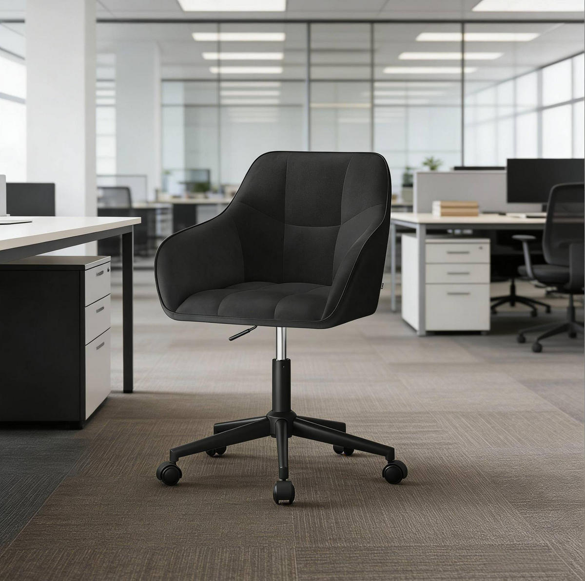 BÜROSTUHL höhenverstellbar Samt Schwarz - Schwarz, Metall (40.5/40/61cm) - Meubliv