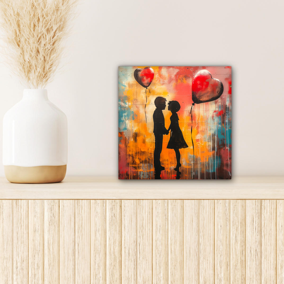 LEINWANDBILD Straßenkunst - Liebe - Graffiti - Kunst - Banksy 20x20 cm - Orange, Textil (20/20cm) - MuchoWow