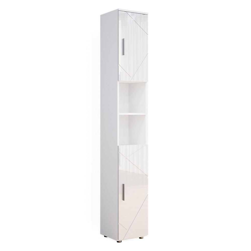 BADSCHRANK Irma Weiß Hochglanz 30 x 192 cm - Weiß Hochglanz/Weiß, Holzwerkstoff (30/192/30cm) - Vicco