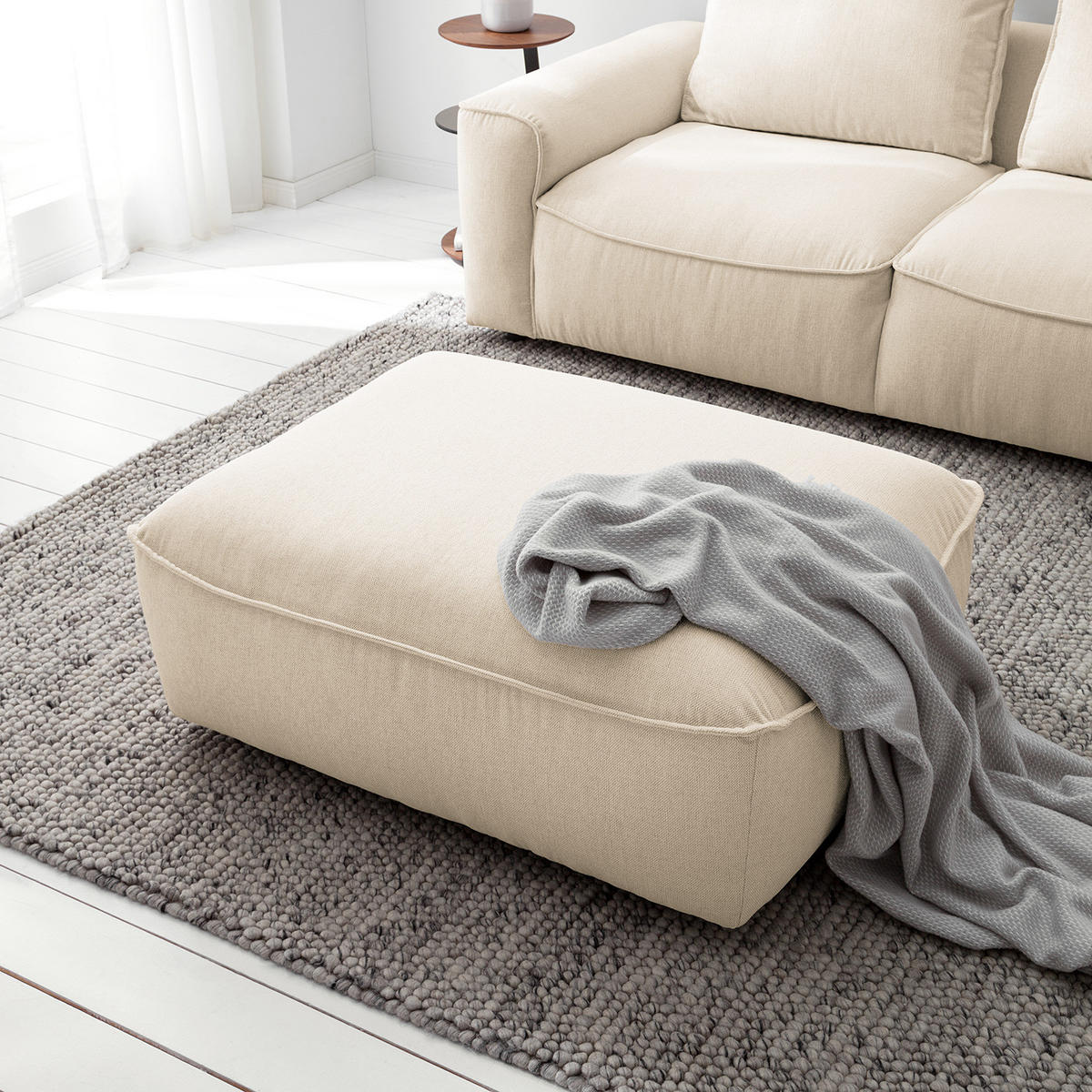 POLSTERHOCKER - Beige/Schwarz, Holz/Kunststoff (103/42/90cm) - home24