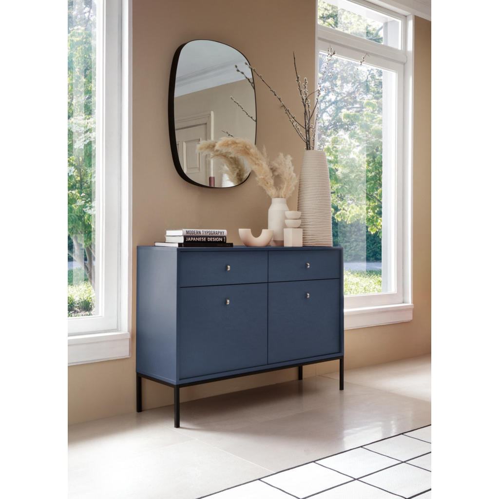 Thumbnail - Bettso Kommode, Dunkelblau, Schwarz, Holzwerkstoff, Metall, 2 Schubladen, 104x83x39 cm, Wohnzimmer, Kommoden & Sideboard...