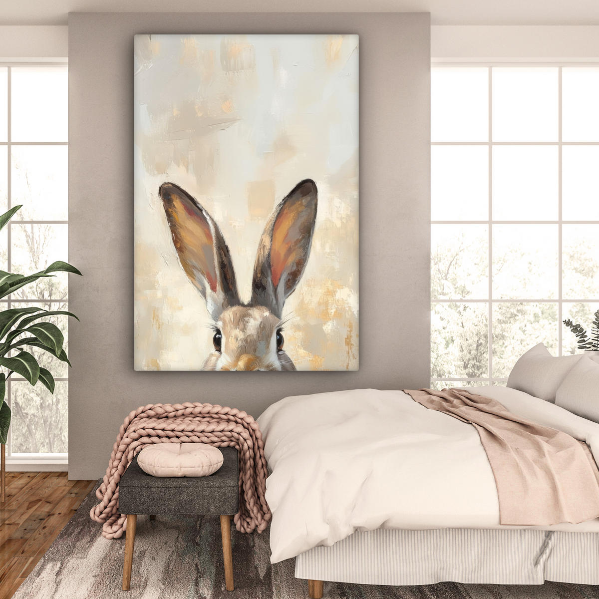 SLIKA NA PLATNU Zajčja ušesa 90x140 cm - bež, tekstil (90/140cm) - MuchoWow