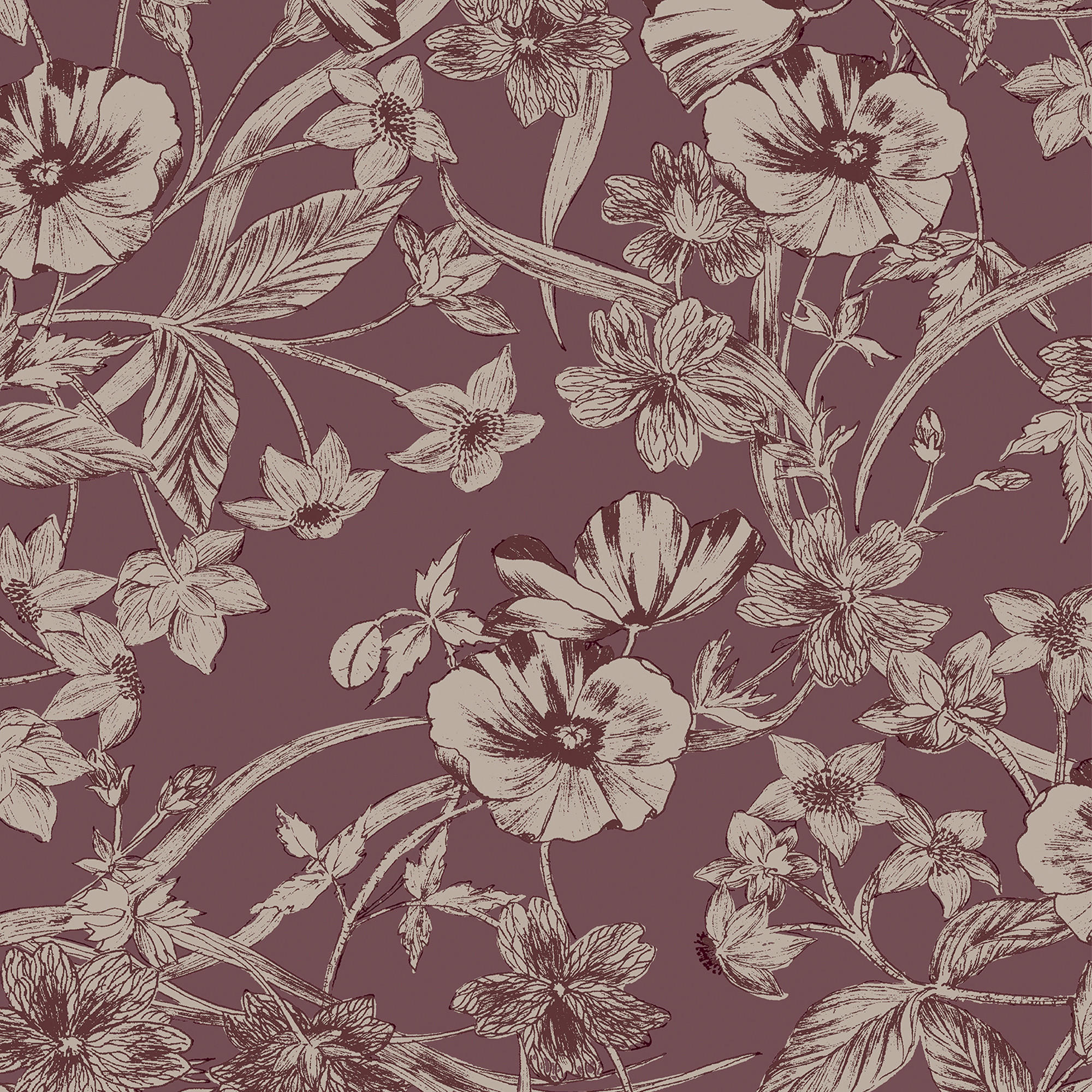 VLIESTAPETE Summerhill Pale Brombeere - Schwarz, Papier/Kunststoff (53/1000cm) - Graham & Brown