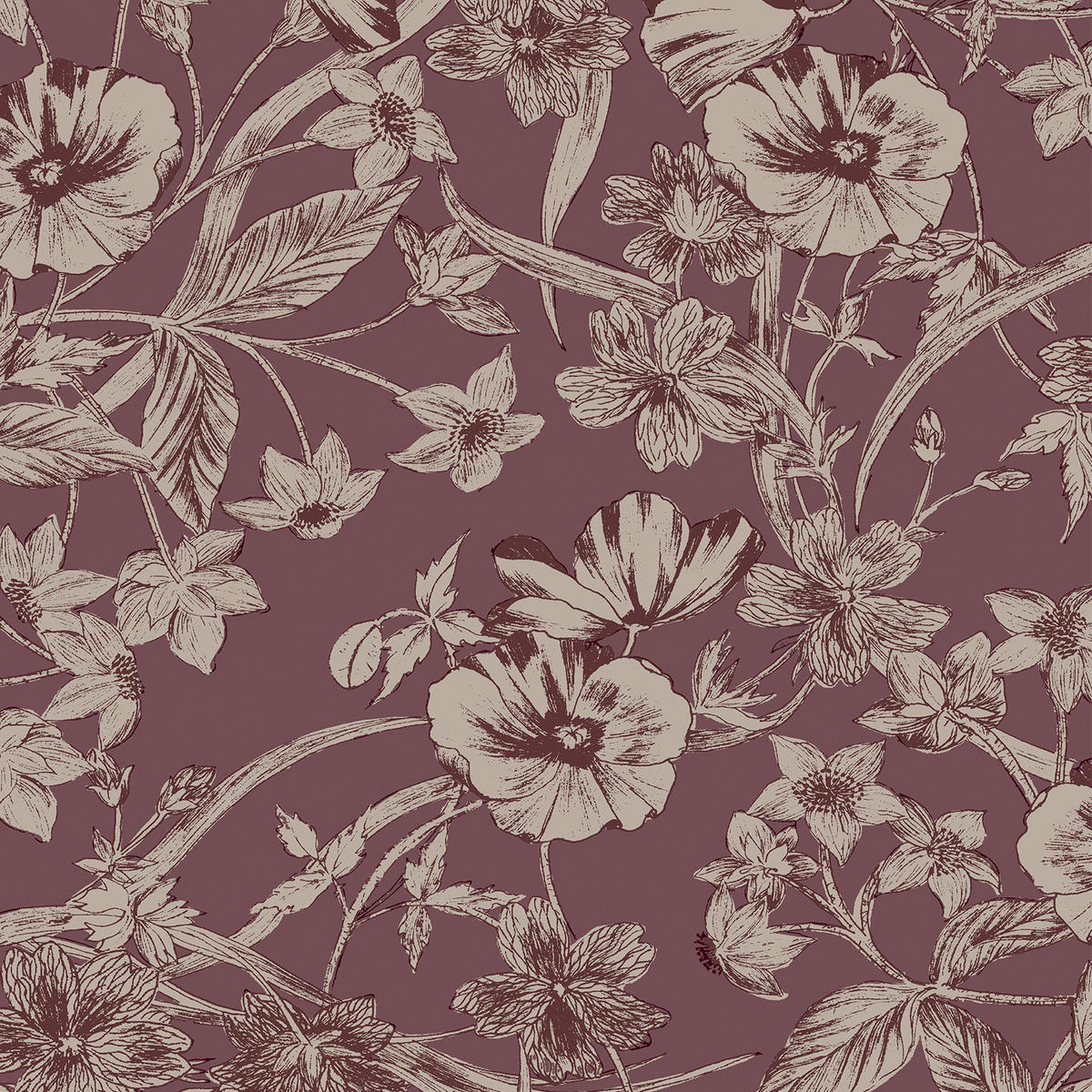VLIESTAPETE Summerhill Pale Brombeere - Schwarz, Papier/Kunststoff (53/1000cm) - Graham & Brown