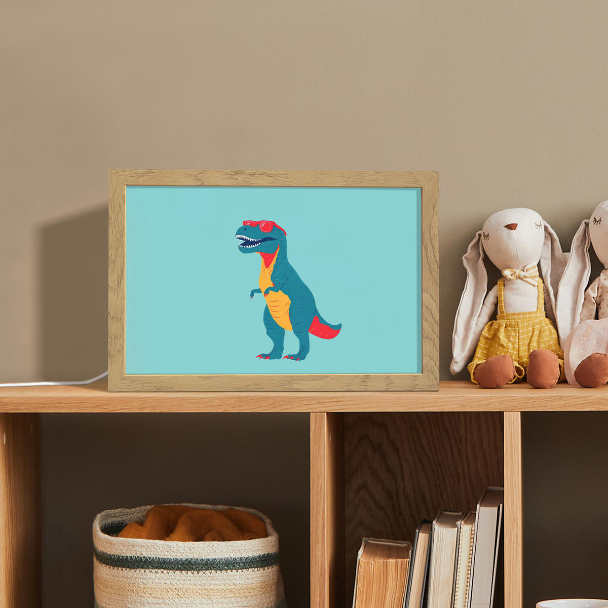 NACHTTISCHLAMPE Dinosaurier - Blau - Sonnenbrille 30x20 cm - Hellblau, Holzwerkstoff (8/30/20cm)