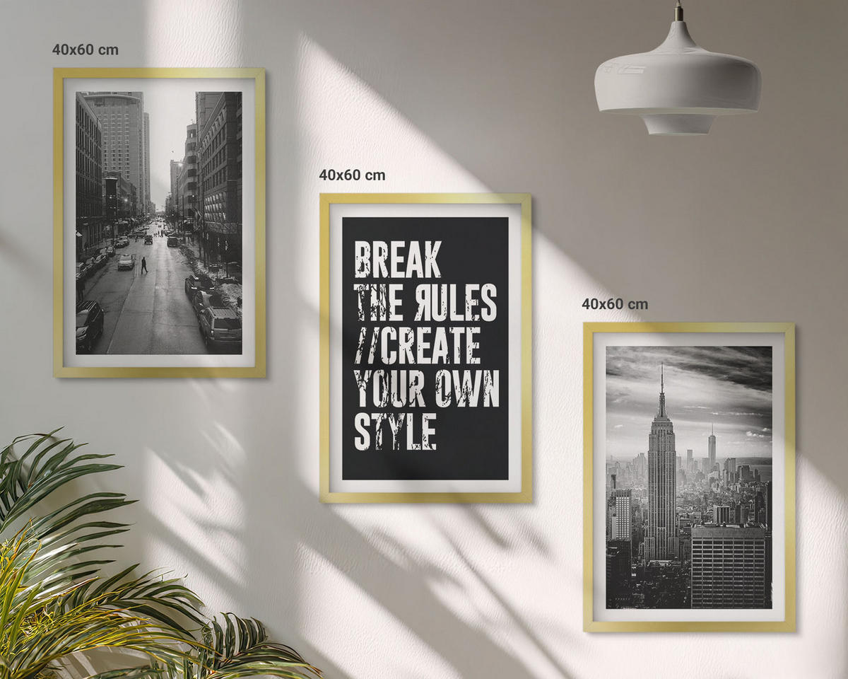 WANDBILDER 3er Set - 40x60 cm Goldrahmen - Inspiration für Schwarz-Weiß-Darstellungen von Stadtstraßen - Goldfarben, Kunststoff (40/60cm) - ArtPrintCave