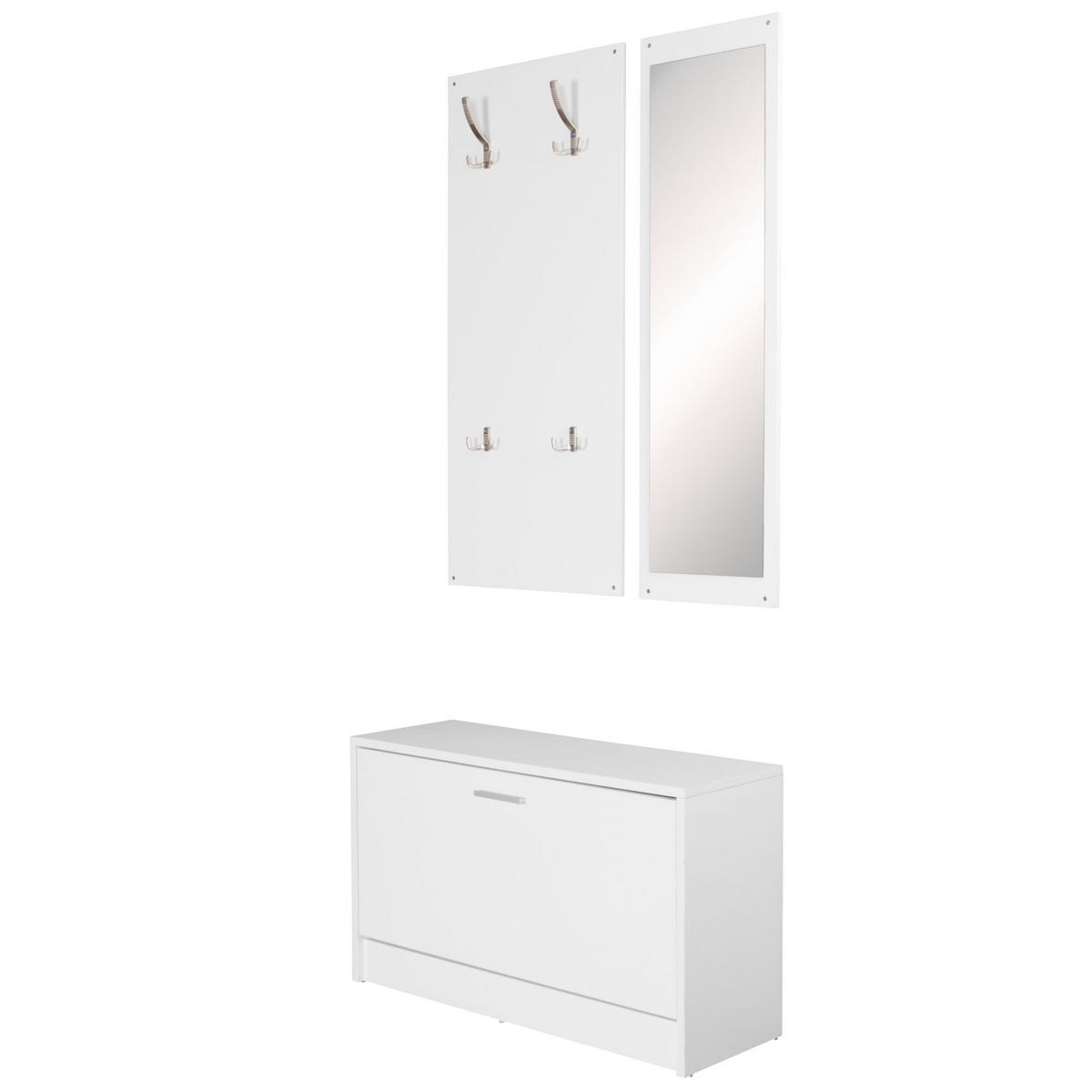 WANDGARDEROBE mit Spiegel, 10 Haken und Platz für 8 Paar Schuhe DELFT, Weiß 80x27x180 cm - Weiß, Holz (80/180/27cm) - KADIMA DESIGN