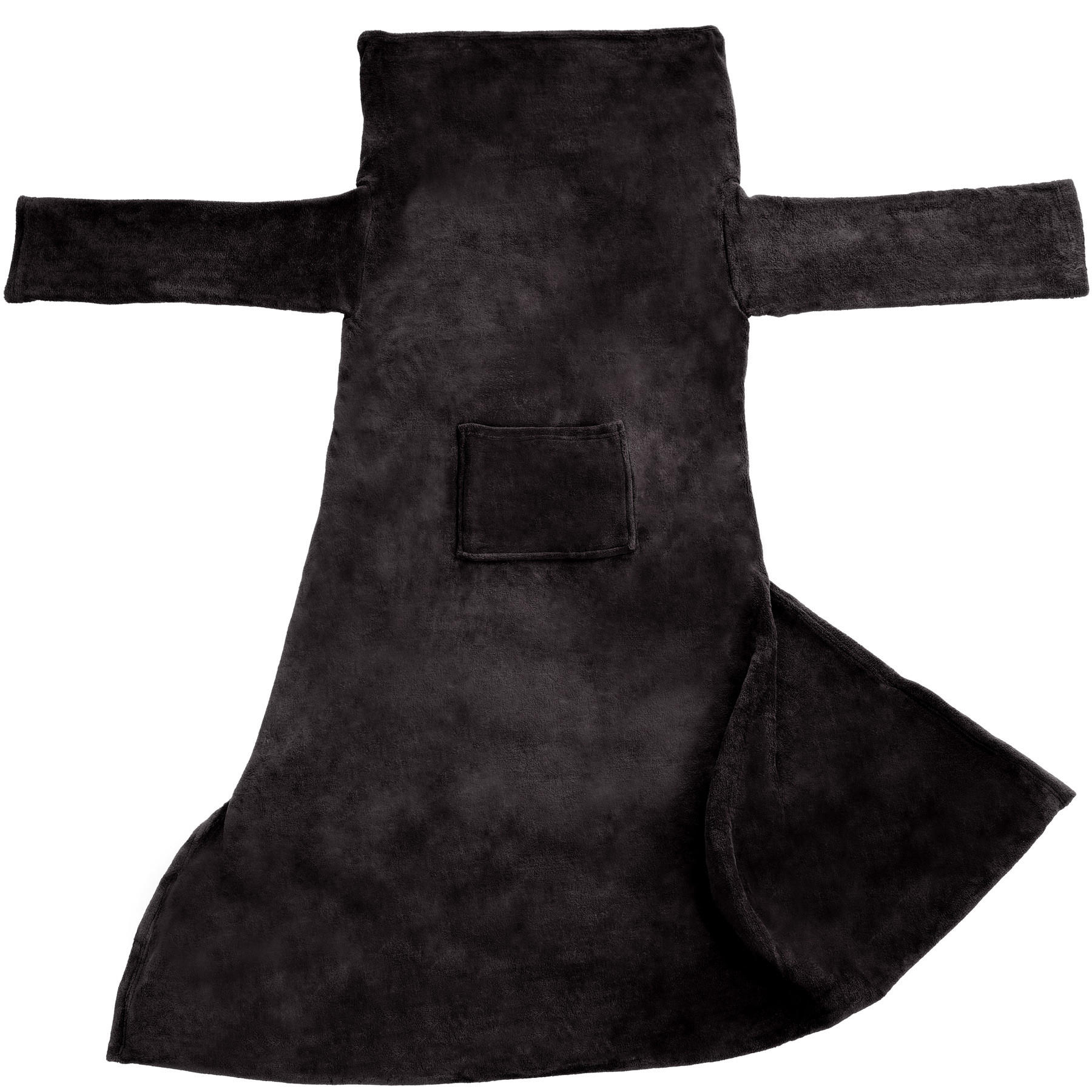 KUSCHELDECKE 2er Set mit Ärmeln, inklusive Tasche auf der Vorderseite, schwarz - Schwarz, Textil (170/200cm) - tectake