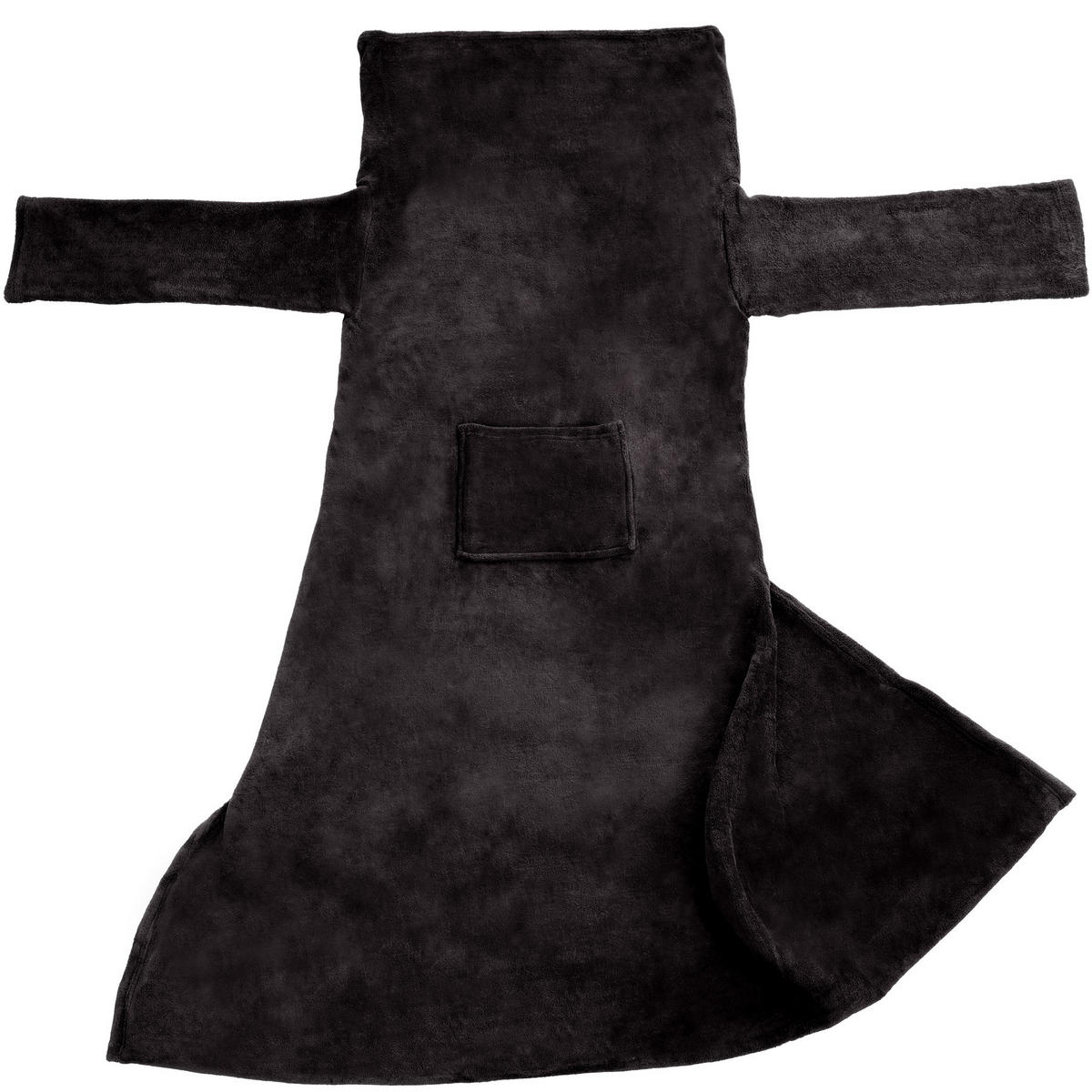 KUSCHELDECKE 2er Set mit Ärmeln, inklusive Tasche auf der Vorderseite, schwarz - Schwarz, Textil (170/200cm) - tectake