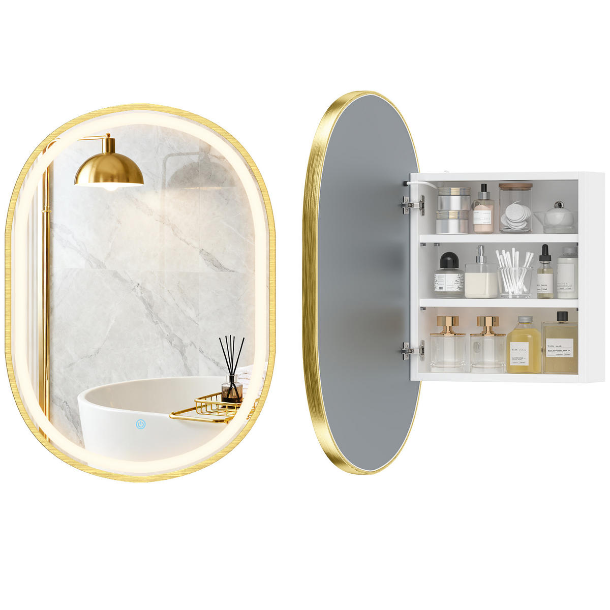 SPIEGELSCHRANK Goldfarben 50/14,5/70 cm mit LED-Beleuchtung - Goldfarben, Glas (50/70/14.5cm) - PANGIVO