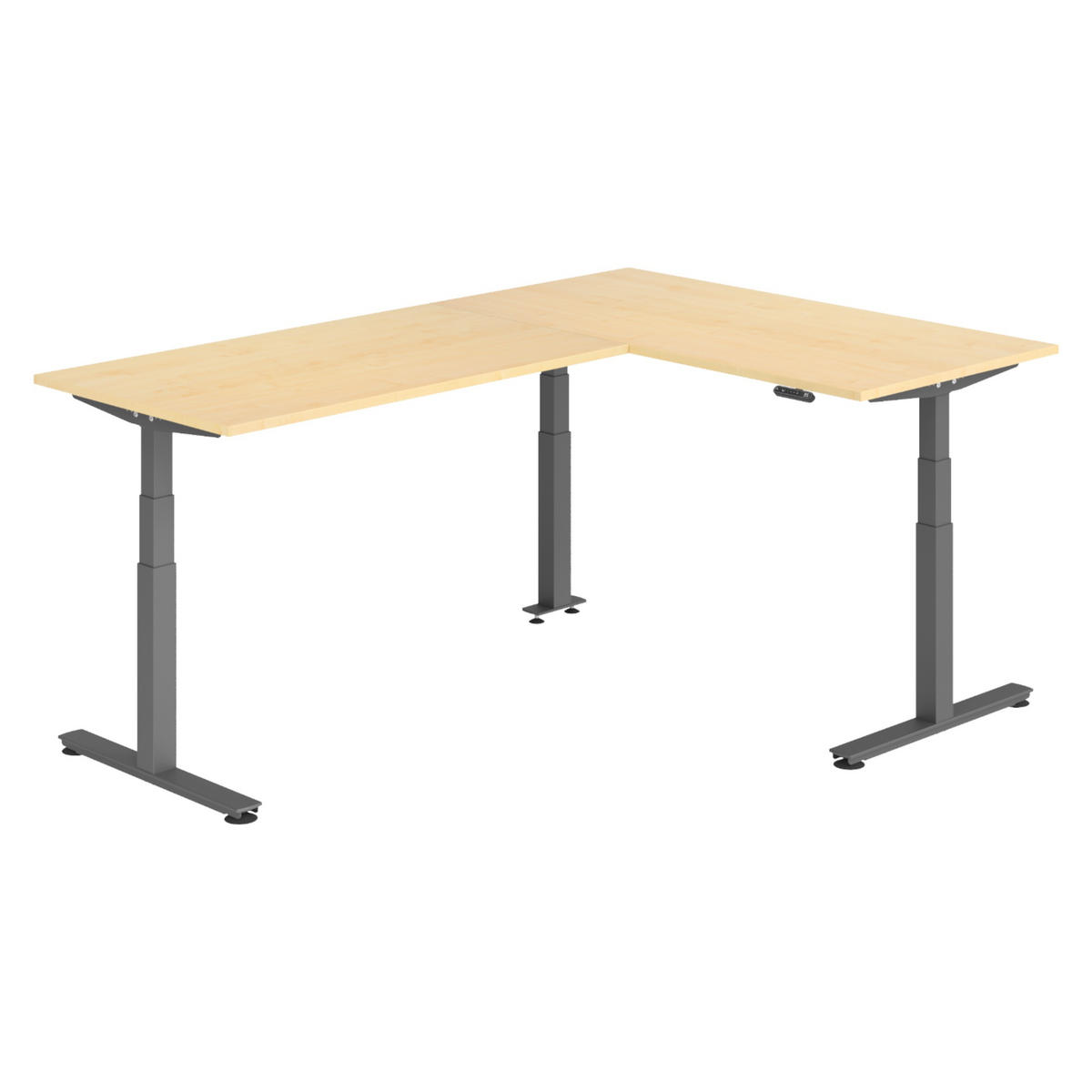 ECKSCHREIBTISCH elektrisch höhenverstellbar L-Form 240/160/74 cm in Ahornfarben/Graphitfarben - Ahornfarben/Graphitfarben, Holzwerkstoff (240/160/74cm) - bümö