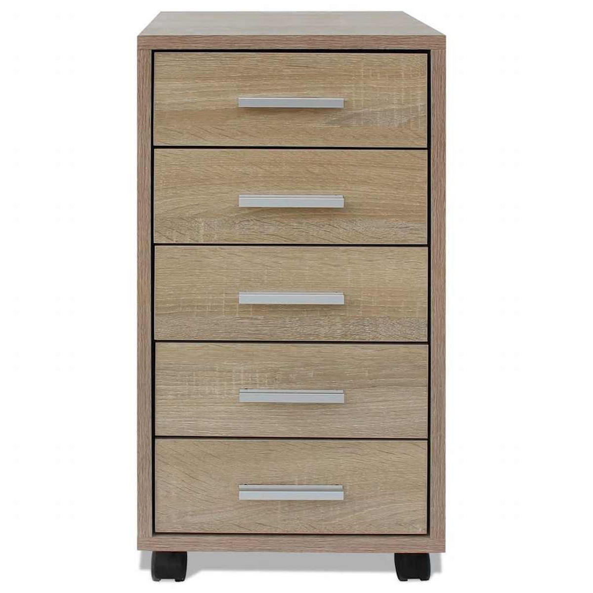 BÜROSCHUBLADENSCHRANK Auf Rollen 5 Schubladen Eiche - Braun, Holz (38/63/33cm) - vidaXL
