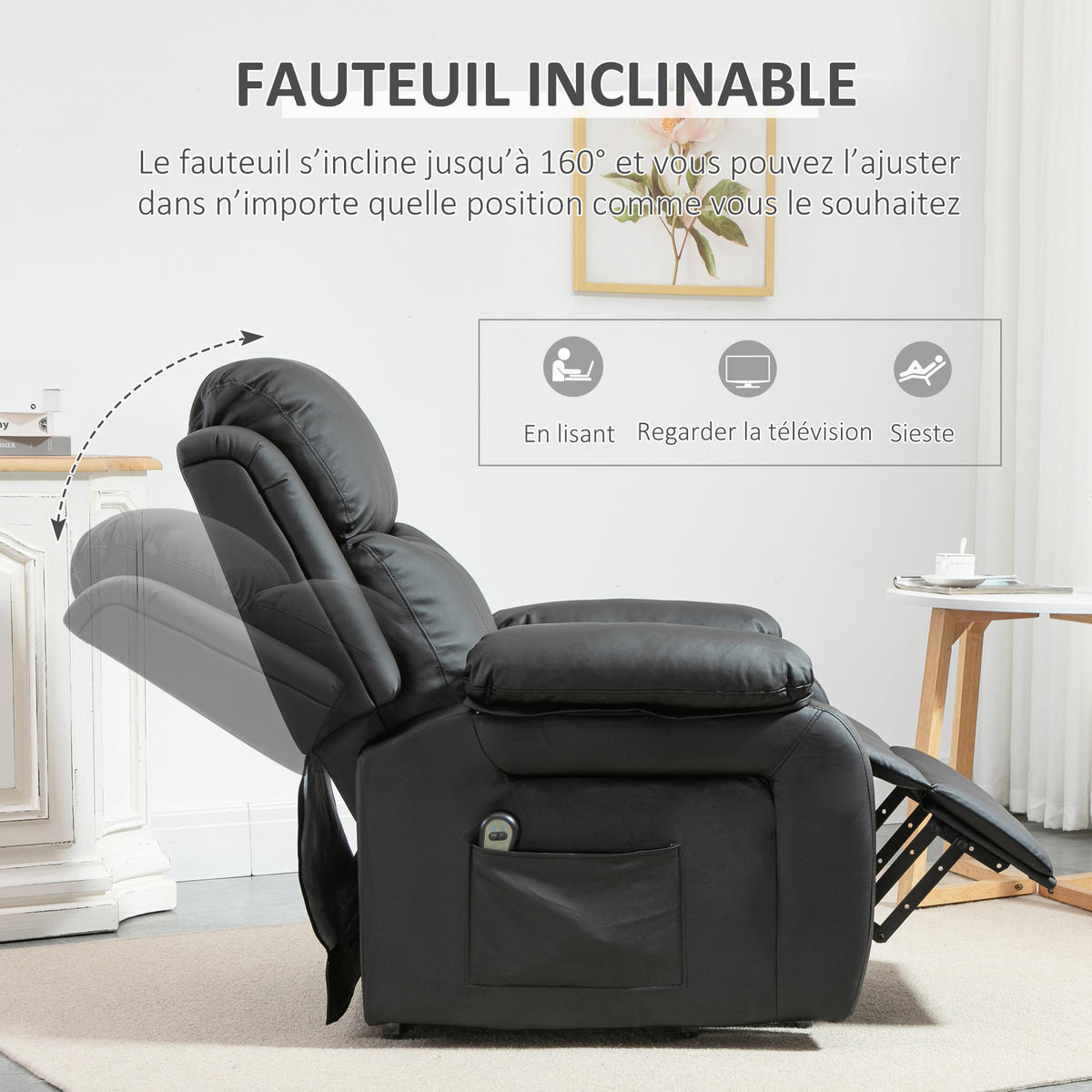 RELAXSESSEL DE-15442 elektrisch verstellbar mit Aufstehhilfe Schwarz - Schwarz, Leder (76/105/90cm) - ComfortXL