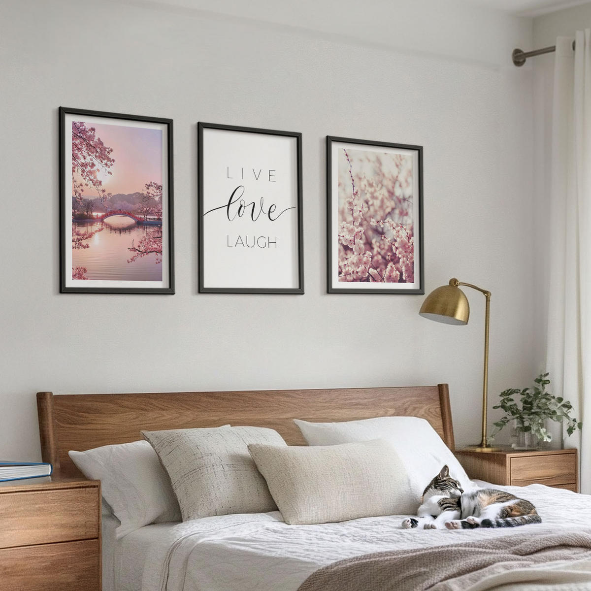 WANDBILDER 3er-Set - 40x60 cm Schwarzer Rahmen - Blumenbrücken-Inschriftenmotiv - Schwarz, Kunststoff (40/60cm) - ArtPrintCave