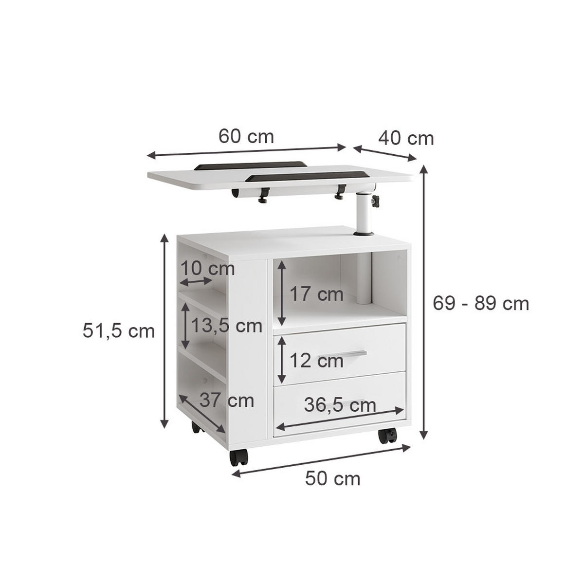 NACHTTISCH Bora Weiß 60 x 69 cm mit 2 Schubladen - Weiß, Holzwerkstoff (60/69/40cm) - Vicco