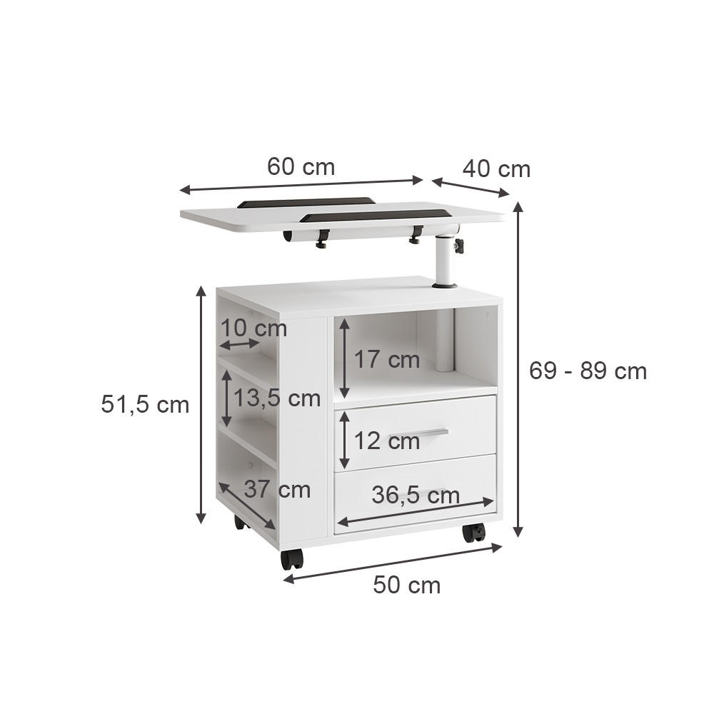 Thumbnail - Vicco Nachttisch, Weiß, Holzwerkstoff, 6 Fächer, 2 Schubladen, Rechteckig,Rechteckig, 60x69x40 cm, Schlafzimmer, Nachtti...