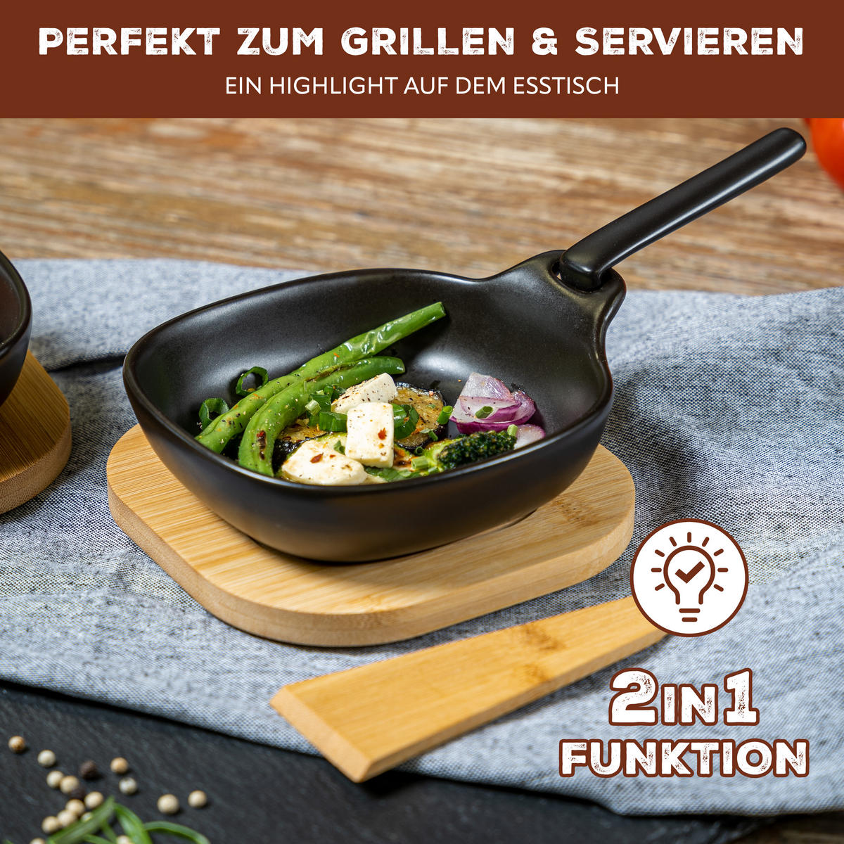 GRILLPFÄNNCHEN 2er-Set, schwarz - Schwarz, Keramik (14.5/4/14.5cm) - bremermann